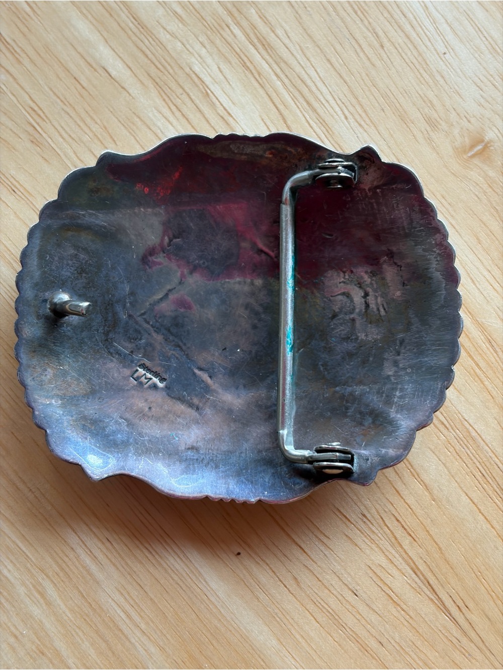 Vintage Handmade Sterling Silver Southwestern Belt Buckle LM 55g 3" Wide - Picture 2 of 5
